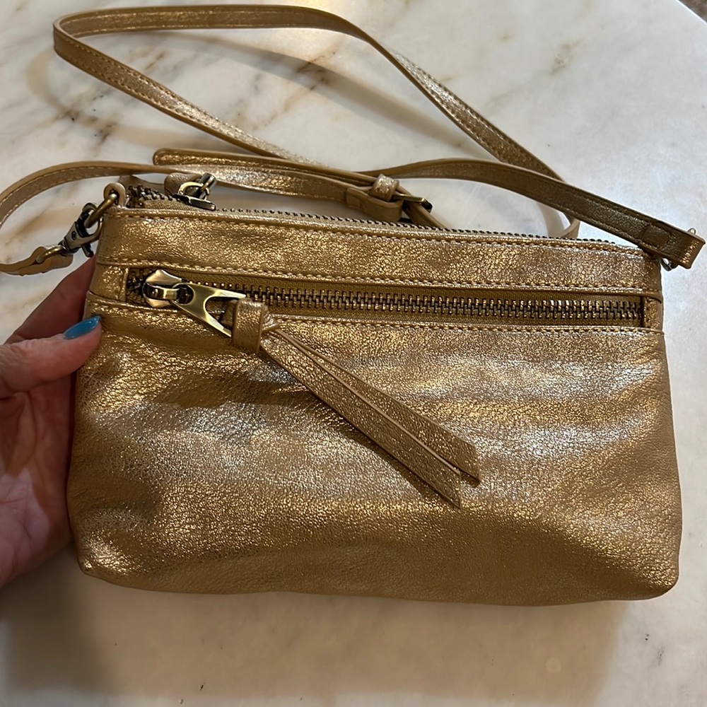 Gold leather clutch or crossbody purse